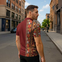 Hawaiian Tribal Elements Hibiscus Zipper Polo Shirt Red Pattern LT9 - Polynesian Pride