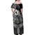 Polynesia Off Shoulder Maxi Dress Whale Tale and Polynesian Sunset Plumeria Black LT9 - Polynesian Pride