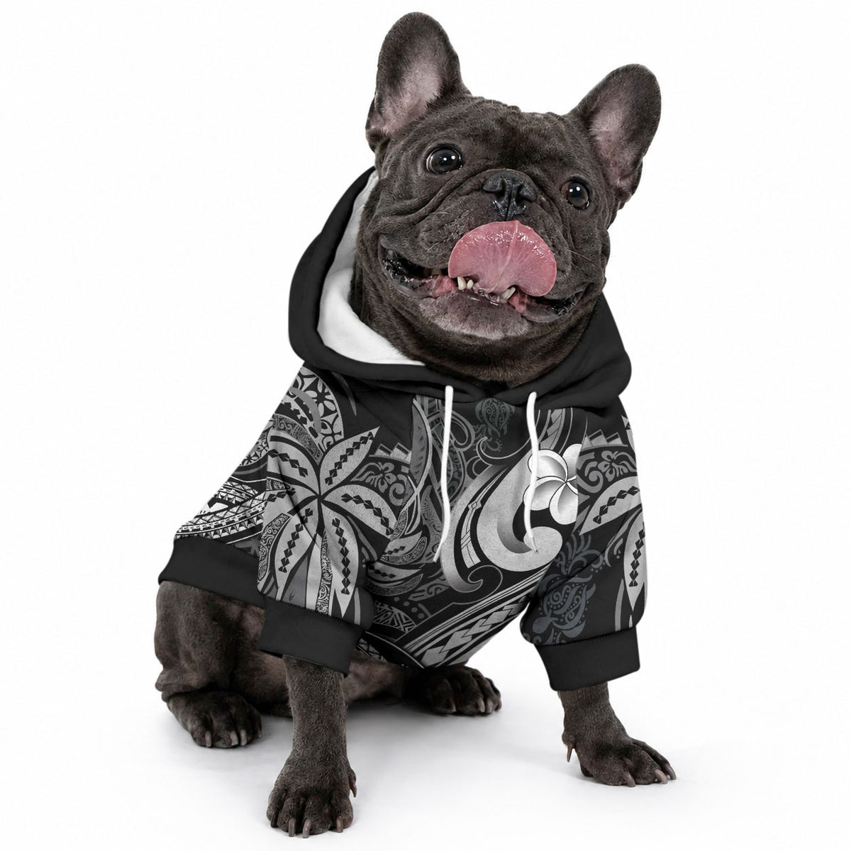 Whale Tale and Polynesian Sunset Plumeria Black Pet Hoodie LT9 - Polynesian Pride