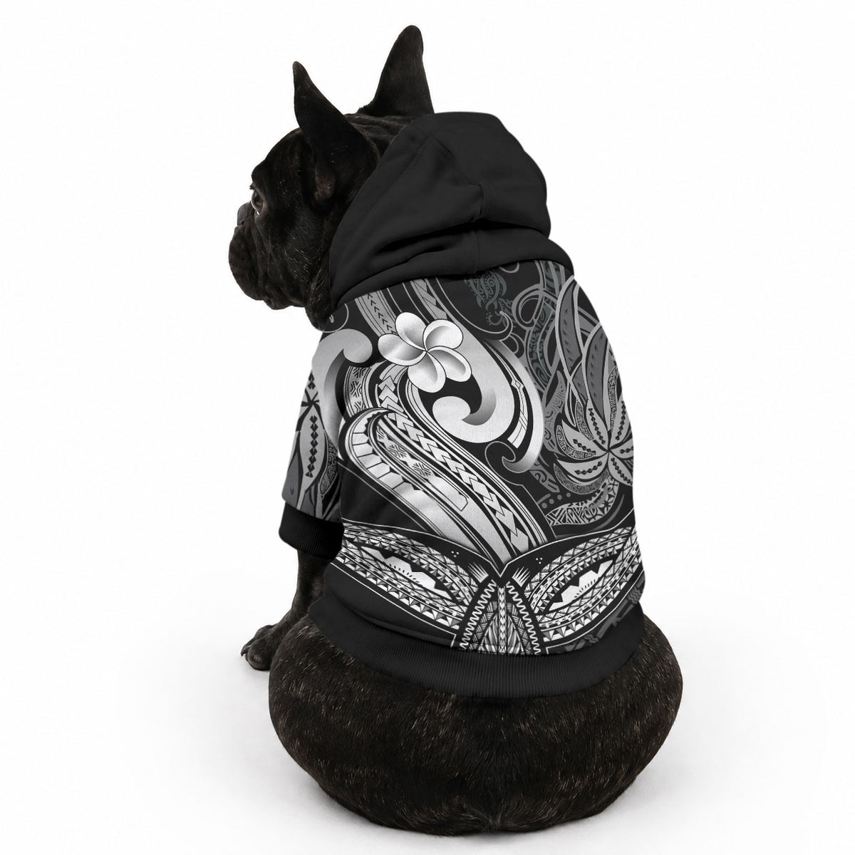 Whale Tale and Polynesian Sunset Plumeria Black Pet Hoodie LT9 - Polynesian Pride