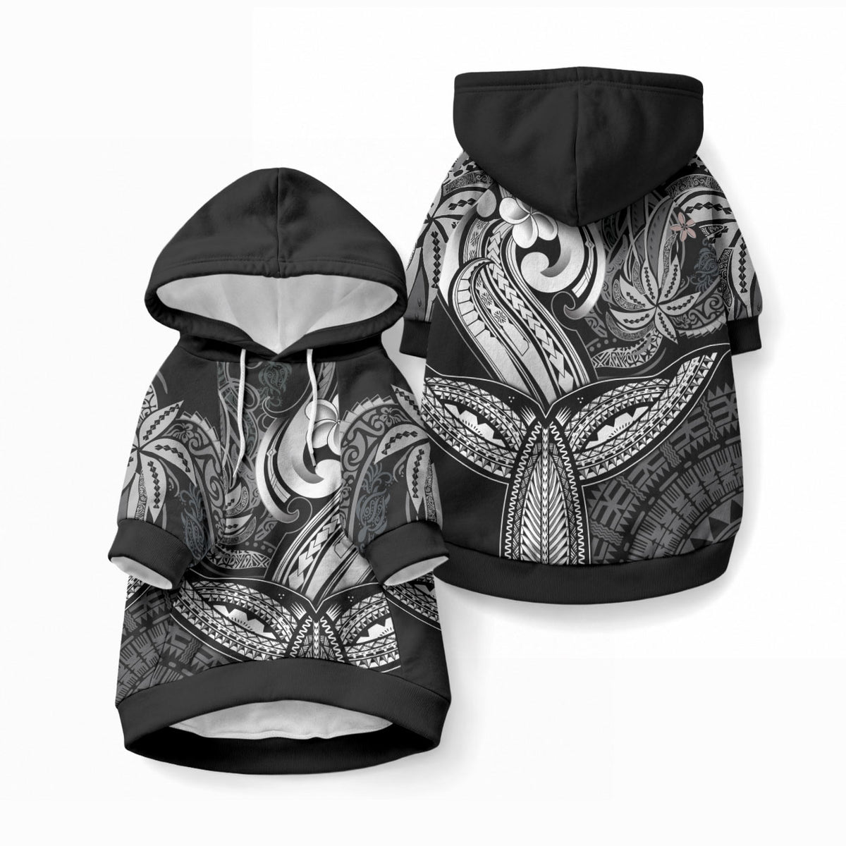 Whale Tale and Polynesian Sunset Plumeria Black Pet Hoodie LT9 Pullover Black - Polynesian Pride