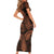 Polynesia Short Sleeve Bodycon Dress Whale Tale and Polynesian Sunset Plumeria Gold LT9 - Polynesian Pride