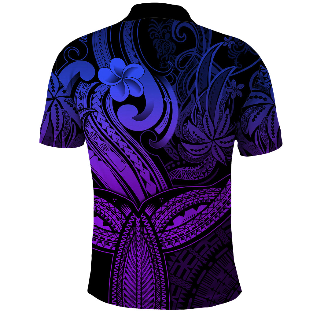 Polynesia Polo Shirt Whale Tale and Polynesian Sunset Plumeria Purple LT9 - Polynesian Pride