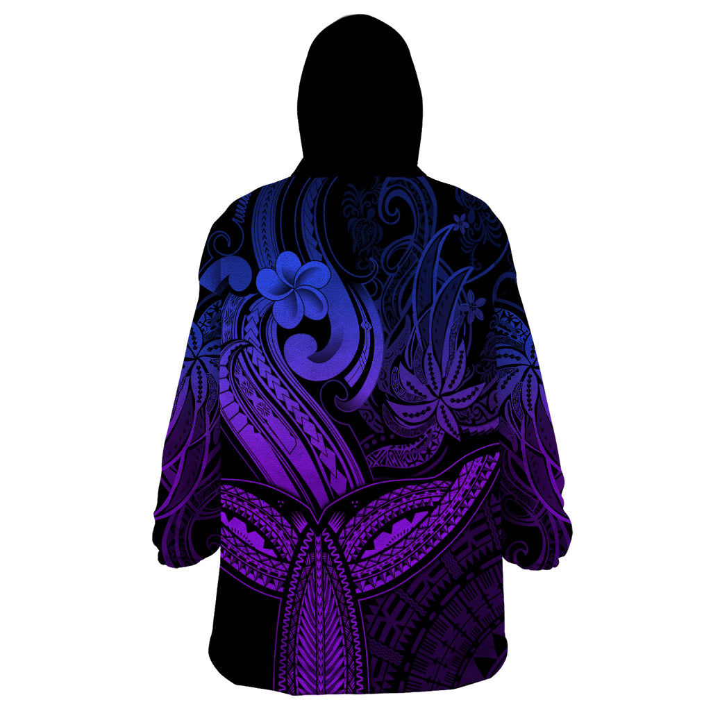 Polynesia Wearable Blanket Hoodie Whale Tale and Polynesian Sunset Plumeria Purple LT9 - Polynesian Pride