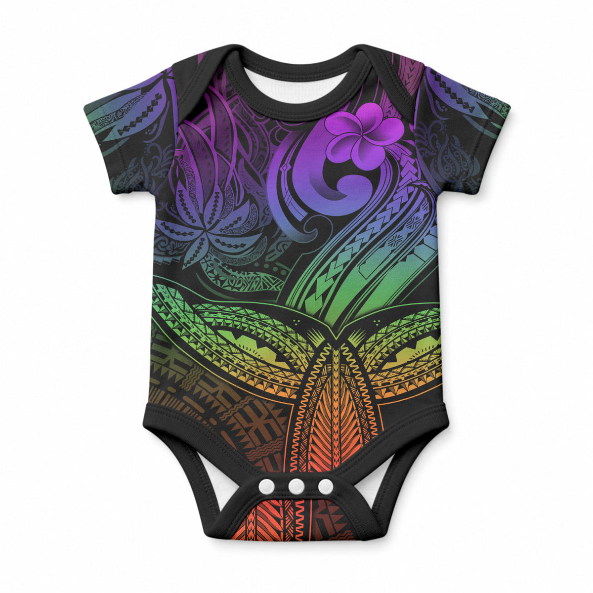 Whale Tale and Polynesian Sunset Plumeria Rainbow Baby Onesie LT9 Rainbow - Polynesian Pride