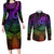 Polynesia Couples Matching Long Sleeve Bodycon Dress and Long Sleeve Button Shirts Whale Tale and Polynesian Sunset Plumeria Rainbow LT9 Rainbow - Polynesian Pride