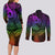 Polynesia Couples Matching Long Sleeve Bodycon Dress and Long Sleeve Button Shirts Whale Tale and Polynesian Sunset Plumeria Rainbow LT9 - Polynesian Pride