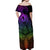 Polynesia Off Shoulder Maxi Dress Whale Tale and Polynesian Sunset Plumeria Rainbow LT9 - Polynesian Pride