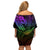 Polynesia Off Shoulder Short Dress Whale Tale and Polynesian Sunset Plumeria Rainbow LT9 - Polynesian Pride