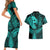 Polynesia Couples Matching Short Sleeve Bodycon Dress and Hawaiian Shirt Whale Tale and Polynesian Sunset Plumeria Turquoise LT9 - Polynesian Pride