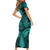 Polynesia Short Sleeve Bodycon Dress Whale Tale and Polynesian Sunset Plumeria Turquoise LT9 - Polynesian Pride