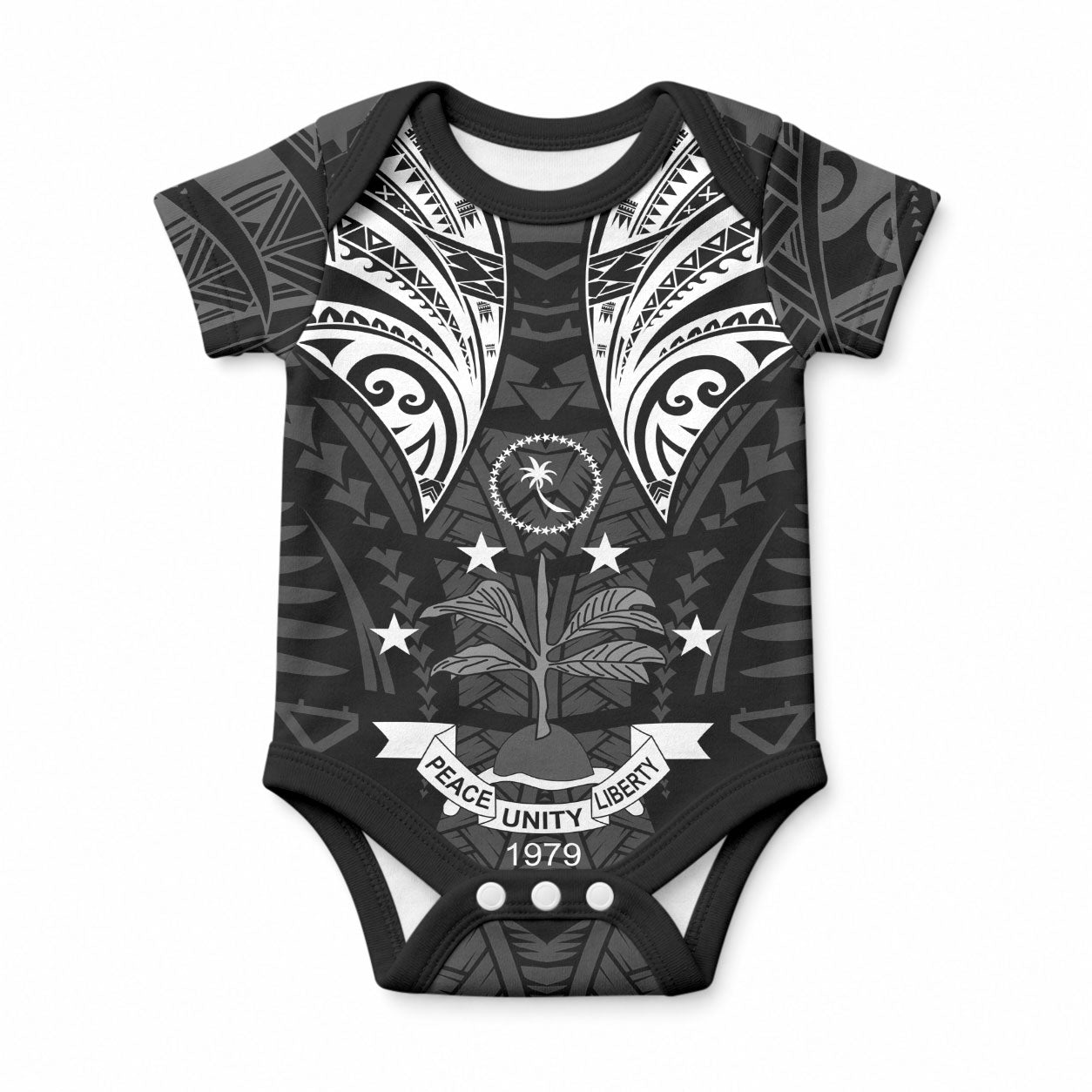 FSM Chuuk States Baby Onesie Micronesia Vintage Polynesian Tribal Black Version LT9 Black - Polynesian Pride