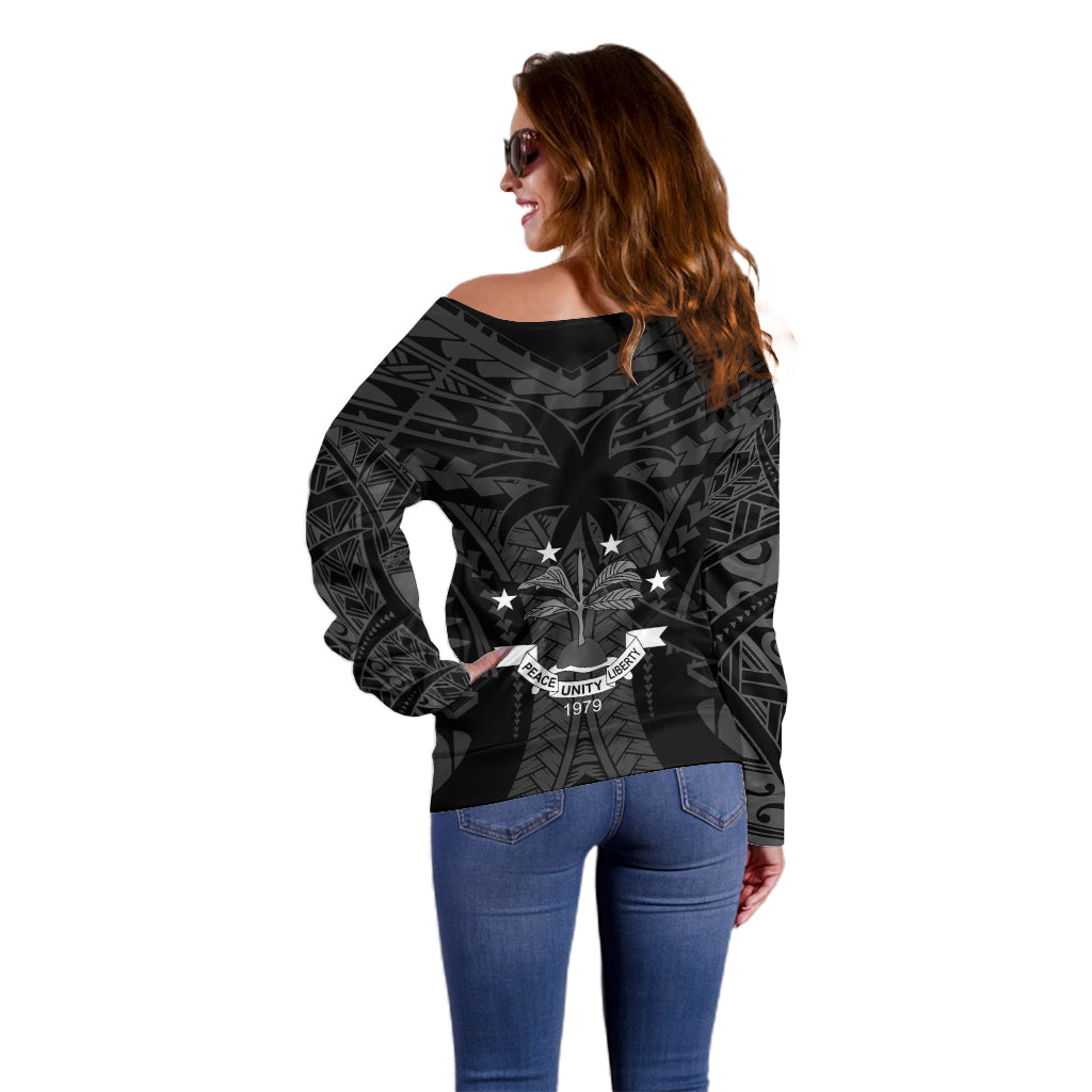 FSM Chuuk States Off Shoulder Sweater Micronesia Vintage Polynesian Tribal Black Version LT9 - Polynesian Pride