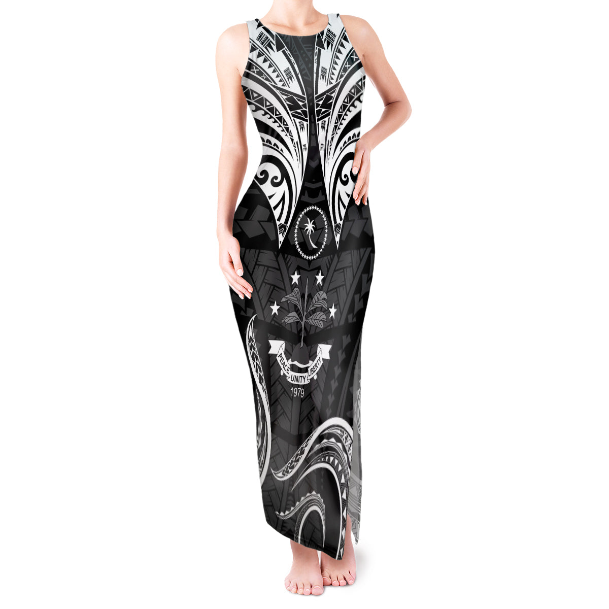 FSM Chuuk States Tank Maxi Dress Micronesia Vintage Polynesian Tribal Black Version LT9 Women Black - Polynesian Pride