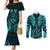 FSM Kosrae States Couples Matching Mermaid Dress and Long Sleeve Button Shirts Micronesia Vintage Polynesian Tribal Aqua Version LT9 Aqua - Polynesian Pride