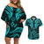 FSM Kosrae States Couples Matching Off Shoulder Short Dress and Hawaiian Shirt Micronesia Vintage Polynesian Tribal Aqua Version LT9 Aqua - Polynesian Pride