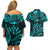 FSM Kosrae States Couples Matching Off Shoulder Short Dress and Hawaiian Shirt Micronesia Vintage Polynesian Tribal Aqua Version LT9 - Polynesian Pride