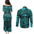 FSM Kosrae States Couples Matching Puletasi Dress and Long Sleeve Button Shirts Micronesia Vintage Polynesian Tribal Aqua Version LT9 - Polynesian Pride