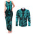 FSM Kosrae States Couples Matching Tank Maxi Dress and Long Sleeve Button Shirts Micronesia Vintage Polynesian Tribal Aqua Version LT9 Aqua - Polynesian Pride