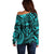 FSM Kosrae States Off Shoulder Sweater Micronesia Vintage Polynesian Tribal Aqua Version LT9 - Polynesian Pride