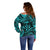 FSM Kosrae States Off Shoulder Sweater Micronesia Vintage Polynesian Tribal Aqua Version LT9 - Polynesian Pride