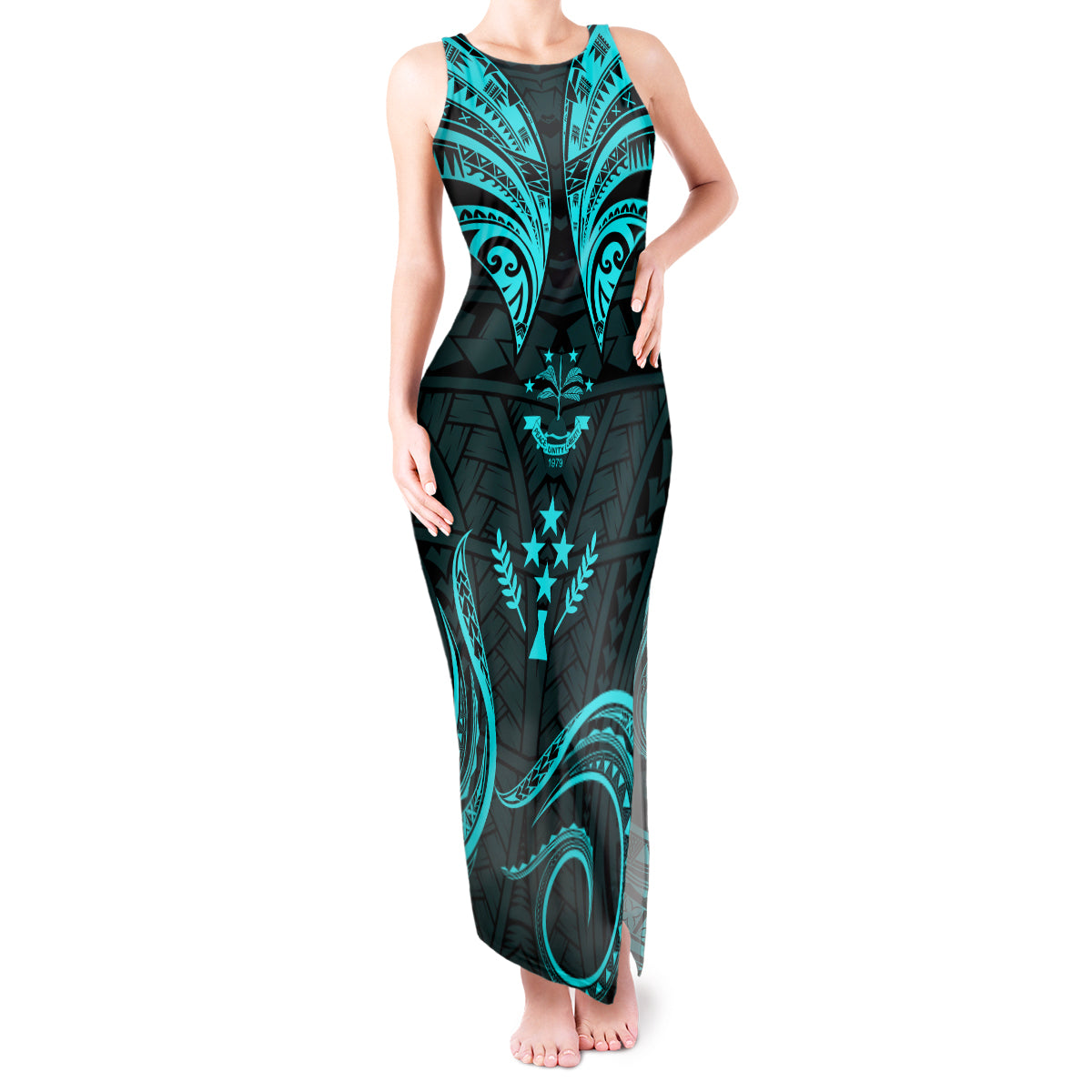 FSM Kosrae States Tank Maxi Dress Micronesia Vintage Polynesian Tribal Aqua Version LT9 Women Aqua - Polynesian Pride