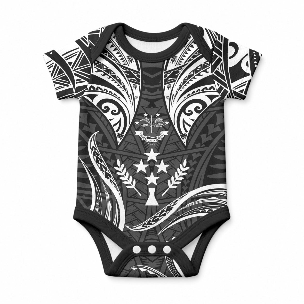 FSM Kosrae States Baby Onesie Micronesia Vintage Polynesian Tribal Black Version LT9 Black - Polynesian Pride