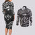 FSM Kosrae States Couples Matching Long Sleeve Bodycon Dress and Long Sleeve Button Shirts Micronesia Vintage Polynesian Tribal Black Version LT9 - Polynesian Pride