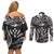 FSM Kosrae States Couples Matching Off Shoulder Short Dress and Long Sleeve Button Shirts Micronesia Vintage Polynesian Tribal Black Version LT9 - Polynesian Pride