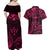 FSM Kosrae States Couples Matching Off Shoulder Maxi Dress and Hawaiian Shirt Micronesia Vintage Polynesian Tribal Pink Version LT9 - Polynesian Pride