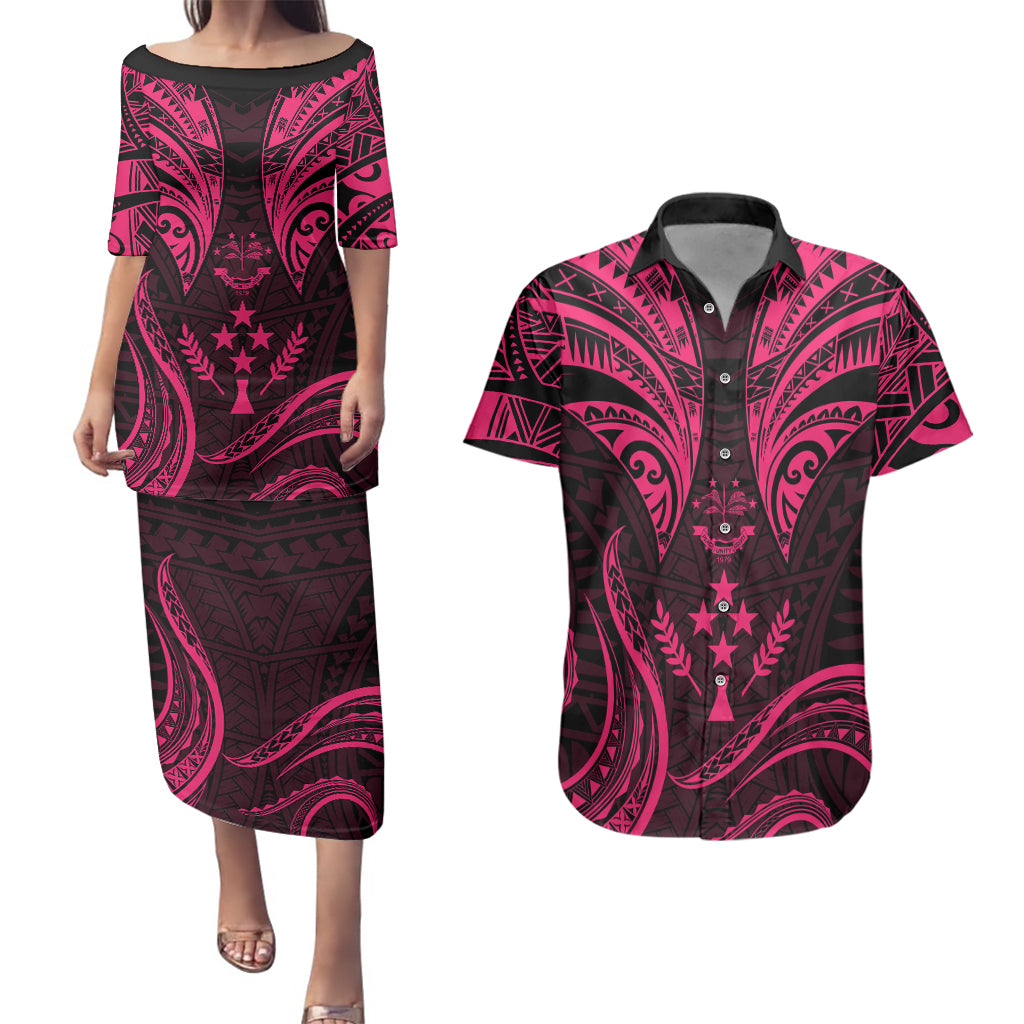 FSM Kosrae States Couples Matching Puletasi Dress and Hawaiian Shirt Micronesia Vintage Polynesian Tribal Pink Version LT9 Pink - Polynesian Pride