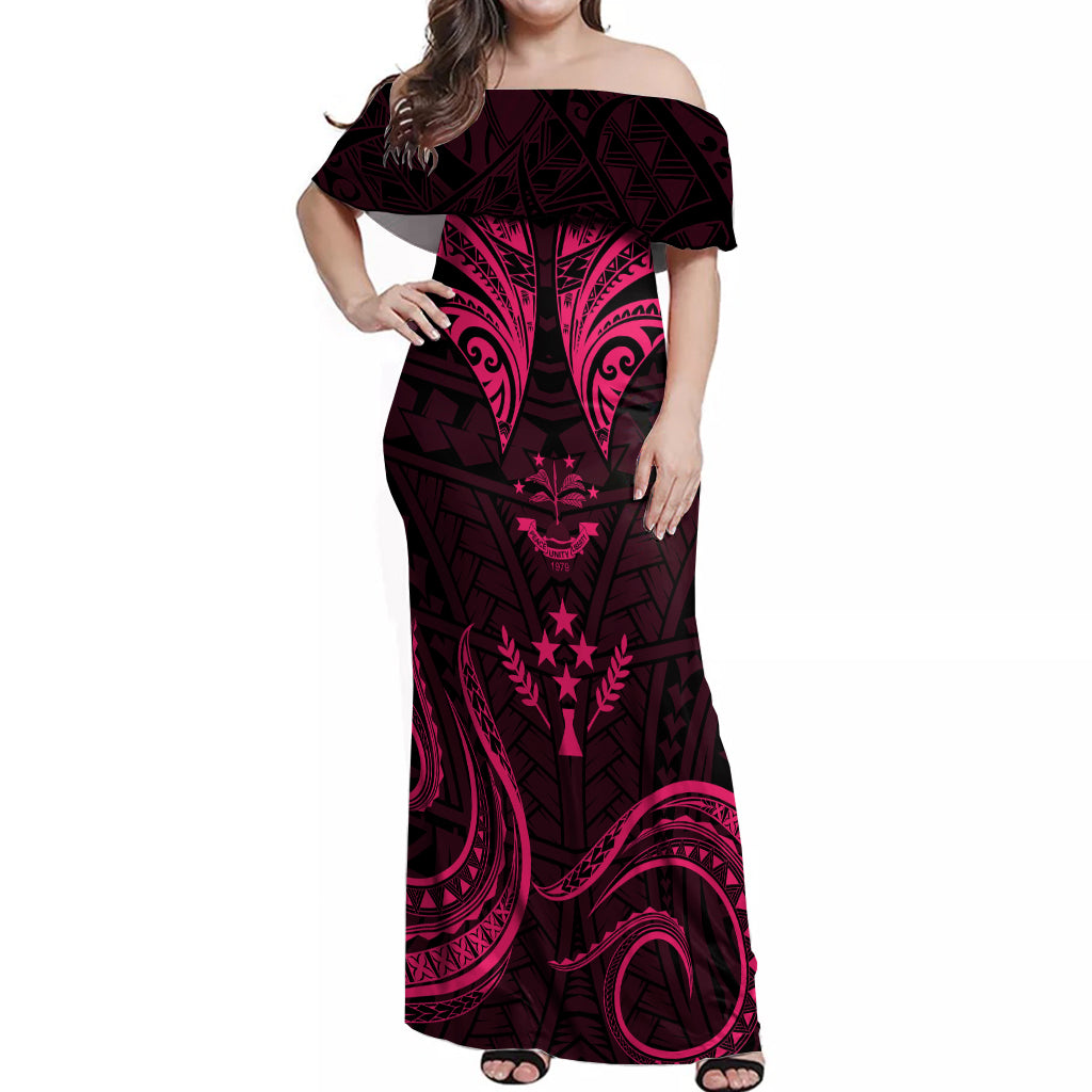 FSM Kosrae States Off Shoulder Maxi Dress Micronesia Vintage Polynesian Tribal Pink Version LT9 Women Pink - Polynesian Pride