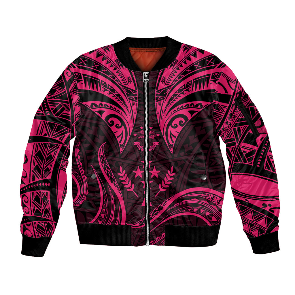 FSM Kosrae States Sleeve Zip Bomber Jacket Micronesia Vintage Polynesian Tribal Pink Version LT9 Unisex Pink - Polynesian Pride