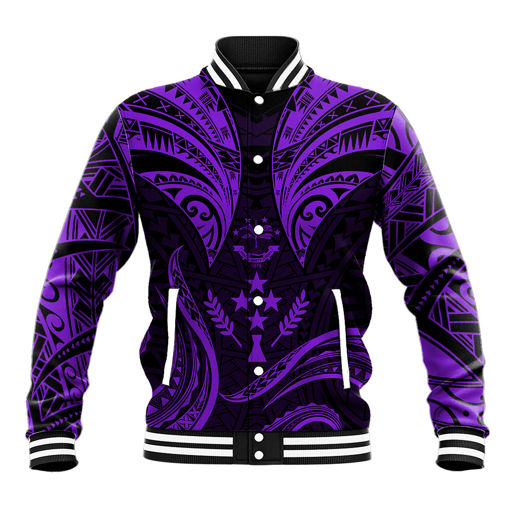 FSM Kosrae States Baseball Jacket Micronesia Vintage Polynesian Tribal Purple Version LT9 Unisex Purple - Polynesian Pride