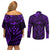 FSM Kosrae States Couples Matching Off Shoulder Short Dress and Long Sleeve Button Shirts Micronesia Vintage Polynesian Tribal Purple Version LT9 - Polynesian Pride