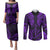 FSM Kosrae States Couples Matching Puletasi Dress and Long Sleeve Button Shirts Micronesia Vintage Polynesian Tribal Purple Version LT9 Purple - Polynesian Pride