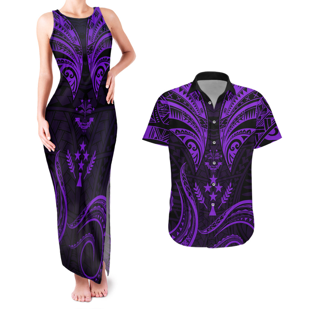 FSM Kosrae States Couples Matching Tank Maxi Dress and Hawaiian Shirt Micronesia Vintage Polynesian Tribal Purple Version LT9 Purple - Polynesian Pride