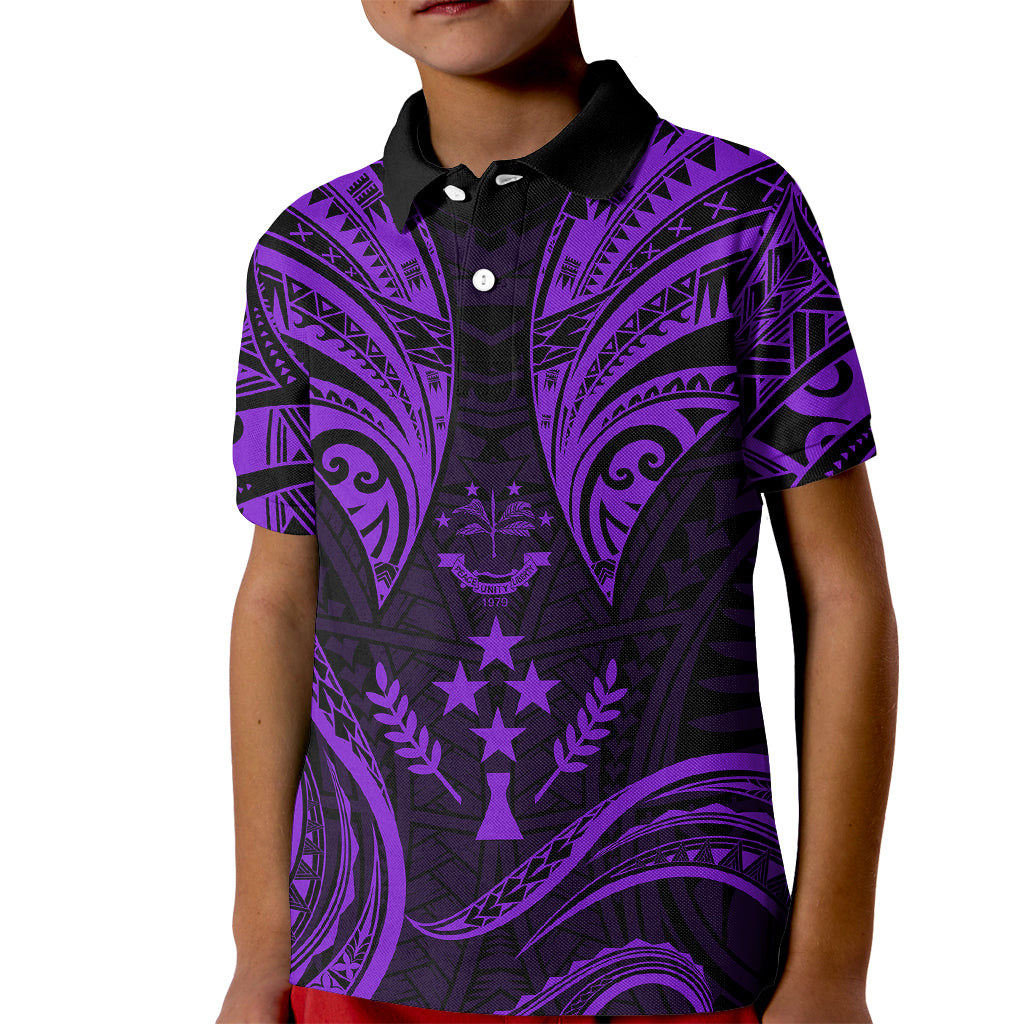 FSM Kosrae States Kid Polo Shirt Micronesia Vintage Polynesian Tribal Purple Version LT9 Kid Purple - Polynesian Pride