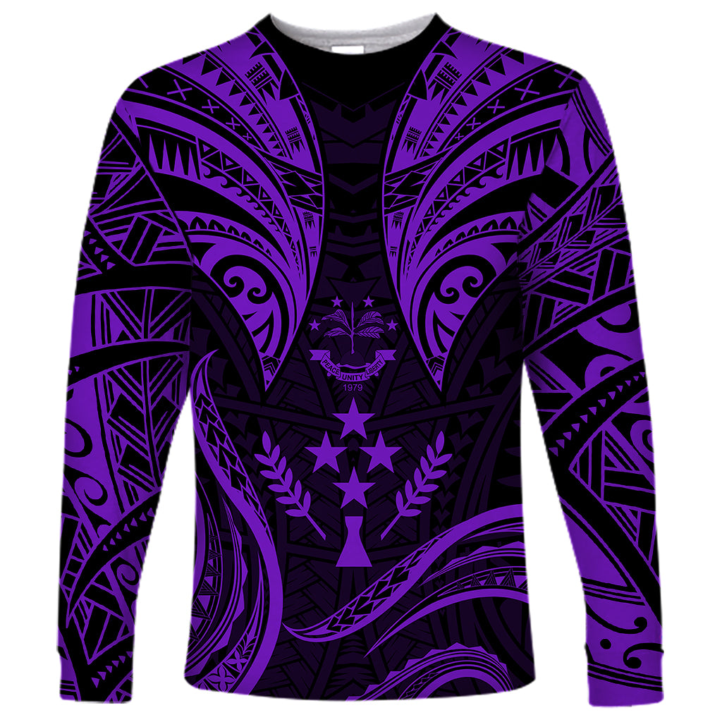 FSM Kosrae States Long Sleeve Shirt Micronesia Vintage Polynesian Tribal Purple Version LT9 Unisex Purple - Polynesian Pride