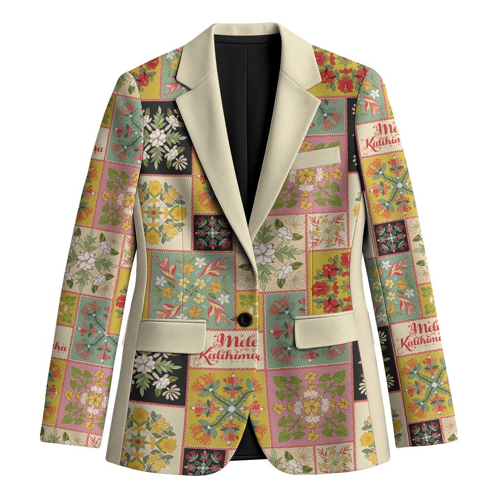 Mele Kalikimaka Hawaii Christmas Blazer Melemele Mama Seamless Floral Motif LT9 Unisex Beige - Polynesian Pride