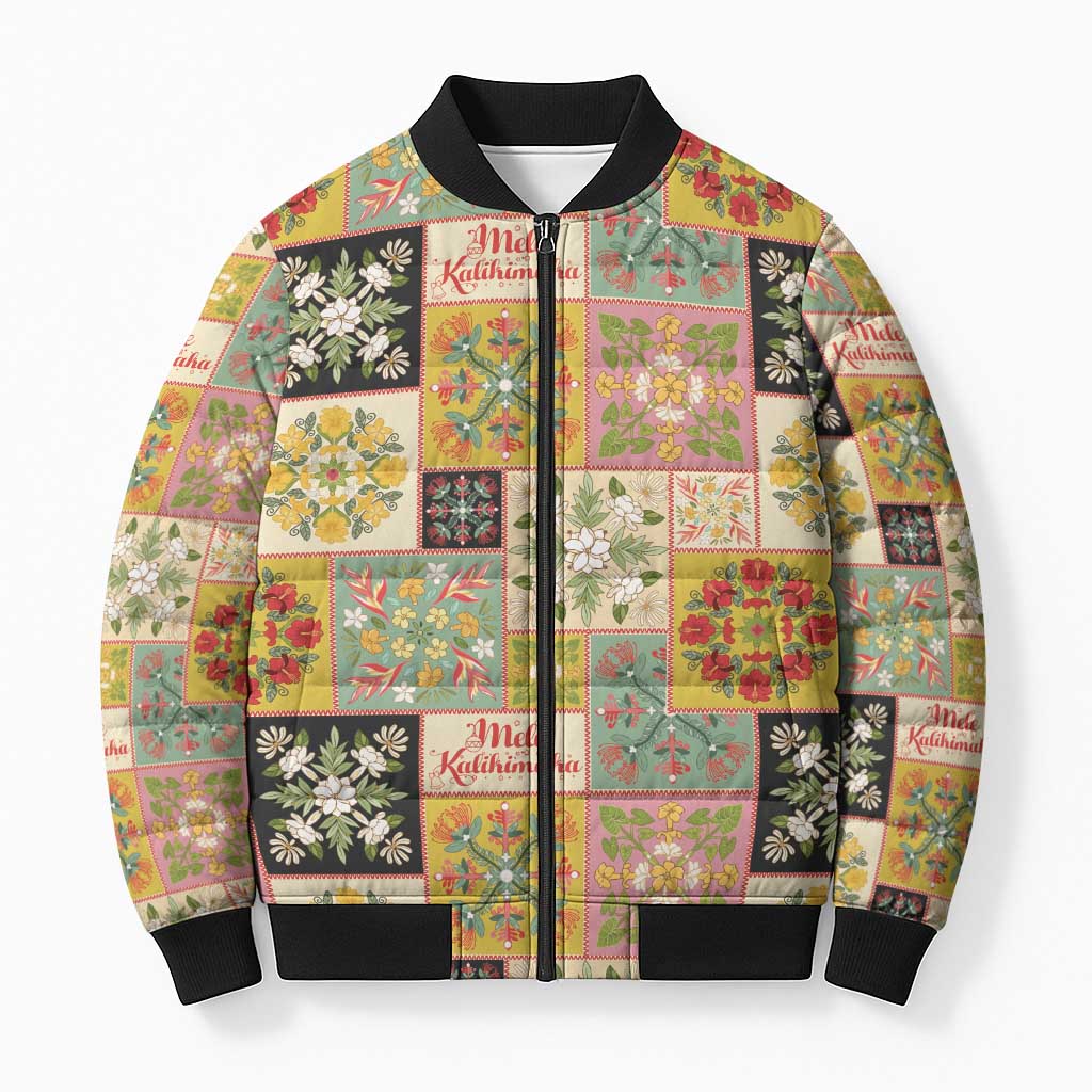 Mele Kalikimaka Hawaii Christmas Bomber Puffer Jacket Melemele Mama Seamless Floral Motif LT9 Unisex Beige - Polynesian Pride