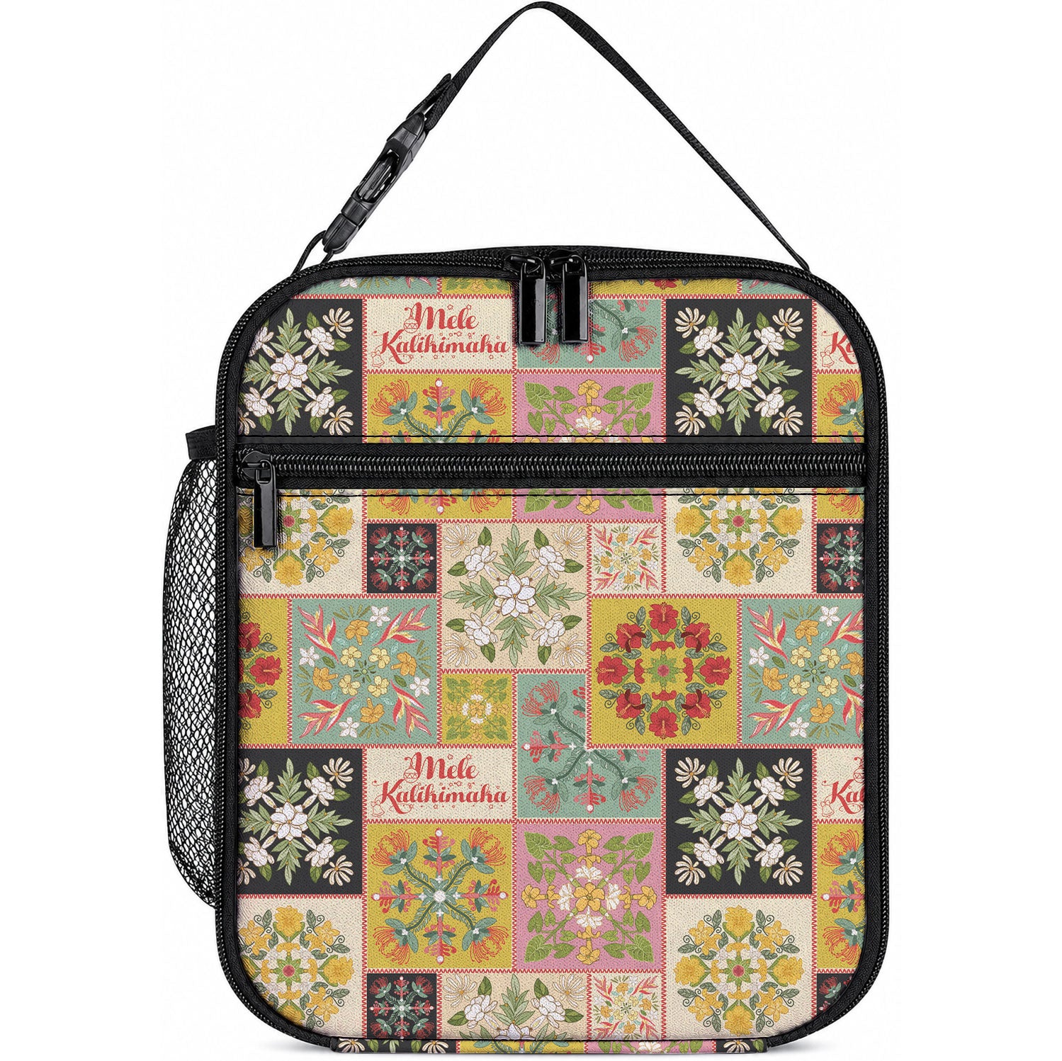 Mele Kalikimaka Hawaii Christmas Lunch Bag Melemele Mama Seamless Floral Motif LT9 10.2 × 8.3 × 4.3 inch Beige - Polynesian Pride