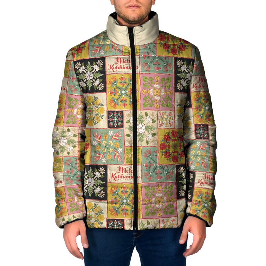 Mele Kalikimaka Hawaii Christmas Padded Jacket Melemele Mama Seamless Floral Motif LT9 Men Beige - Polynesian Pride