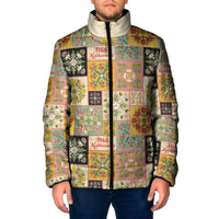Mele Kalikimaka Hawaii Christmas Padded Jacket Melemele Mama Seamless Floral Motif LT9 Men Beige - Polynesian Pride