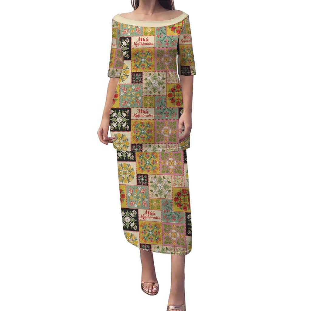 Mele Kalikimaka Hawaii Christmas Puletasi Melemele Mama Seamless Floral Motif LT9 Long Dress Beige - Polynesian Pride