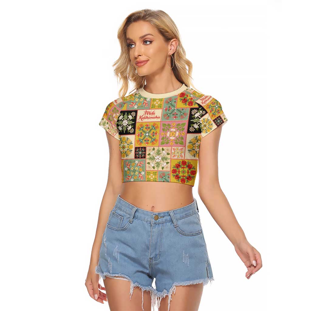 Mele Kalikimaka Hawaii Christmas Raglan Cropped T Shirt Melemele Mama Seamless Floral Motif LT9 Female Beige - Polynesian Pride