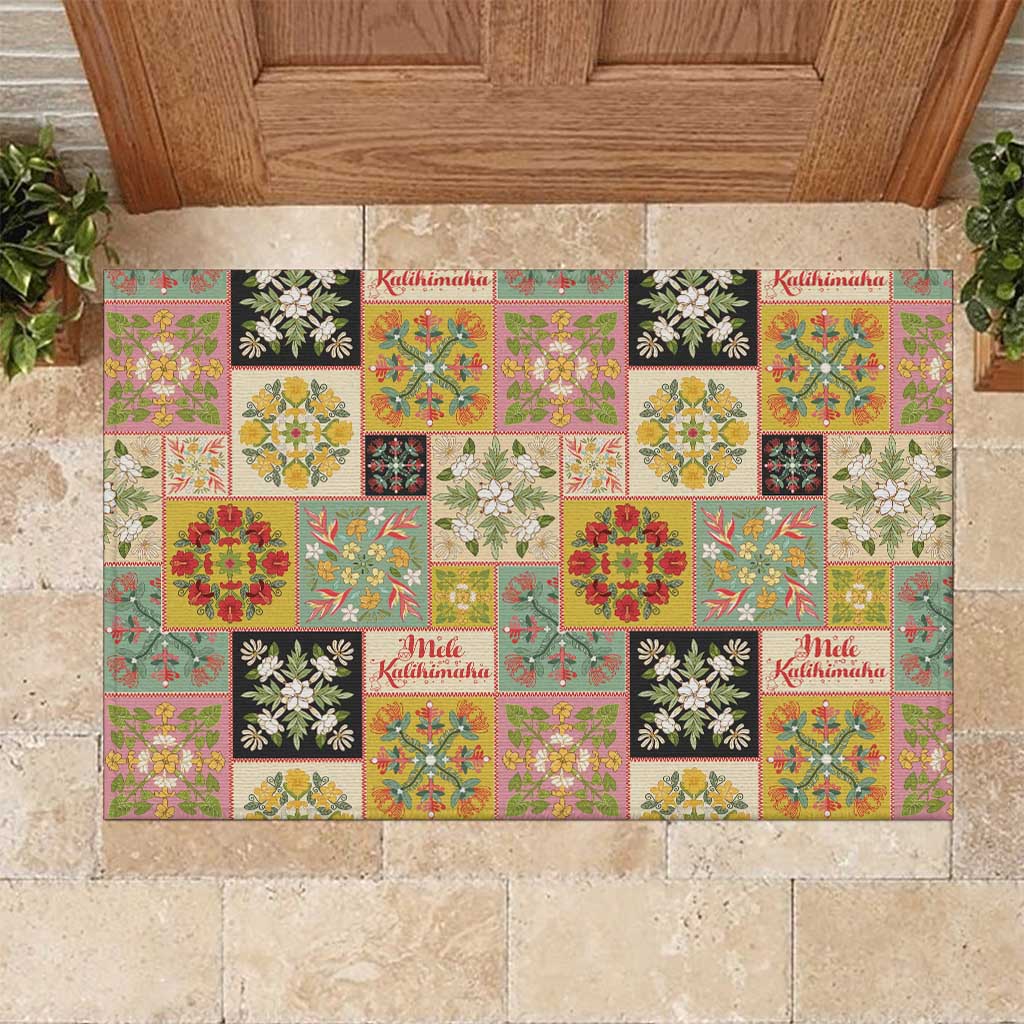 Mele Kalikimaka Hawaii Christmas Rubber Doormat Melemele Mama Seamless Floral Motif LT9 Beige - Polynesian Pride
