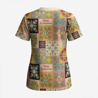 Mele Kalikimaka Hawaii Christmas Scrub Top Melemele Mama Seamless Floral Motif LT9 - Polynesian Pride