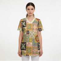 Mele Kalikimaka Hawaii Christmas Scrub Top Melemele Mama Seamless Floral Motif LT9 - Polynesian Pride