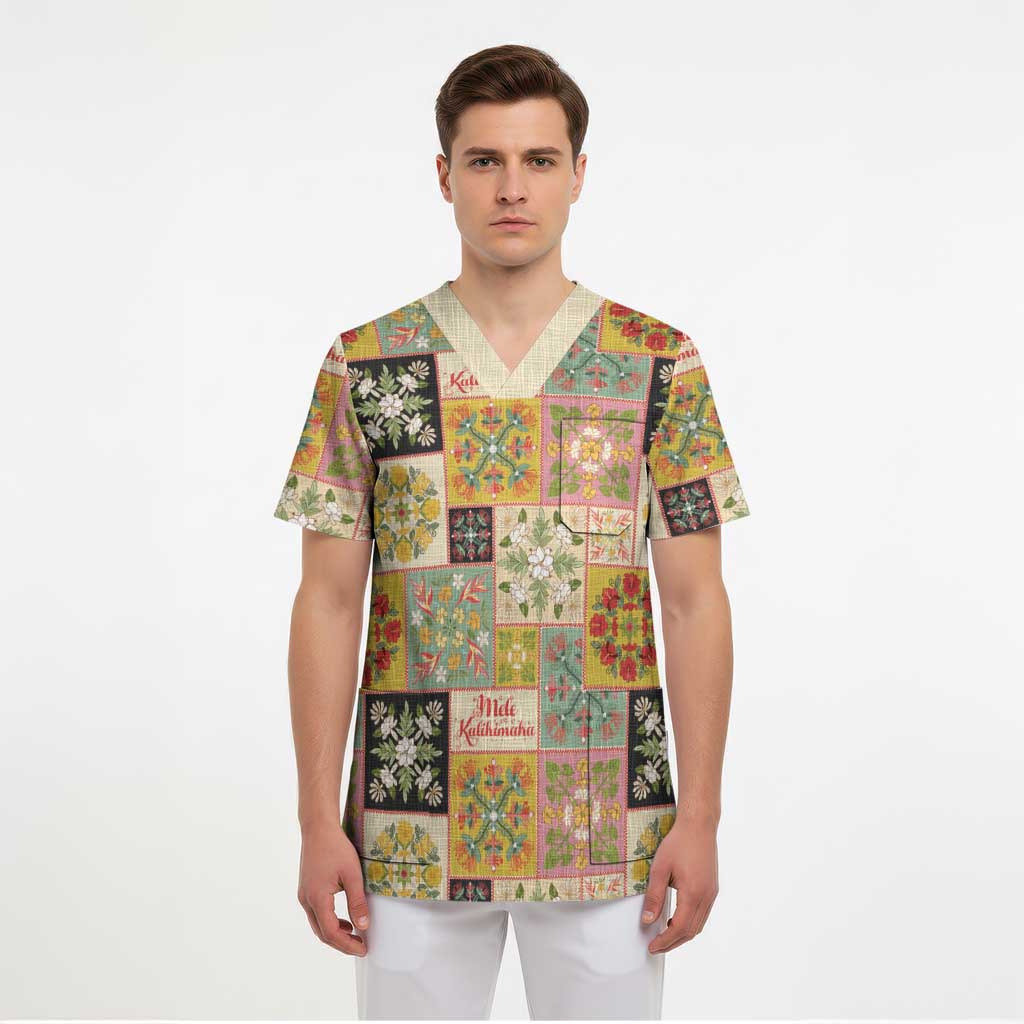 Mele Kalikimaka Hawaii Christmas Scrub Top Melemele Mama Seamless Floral Motif LT9 - Polynesian Pride